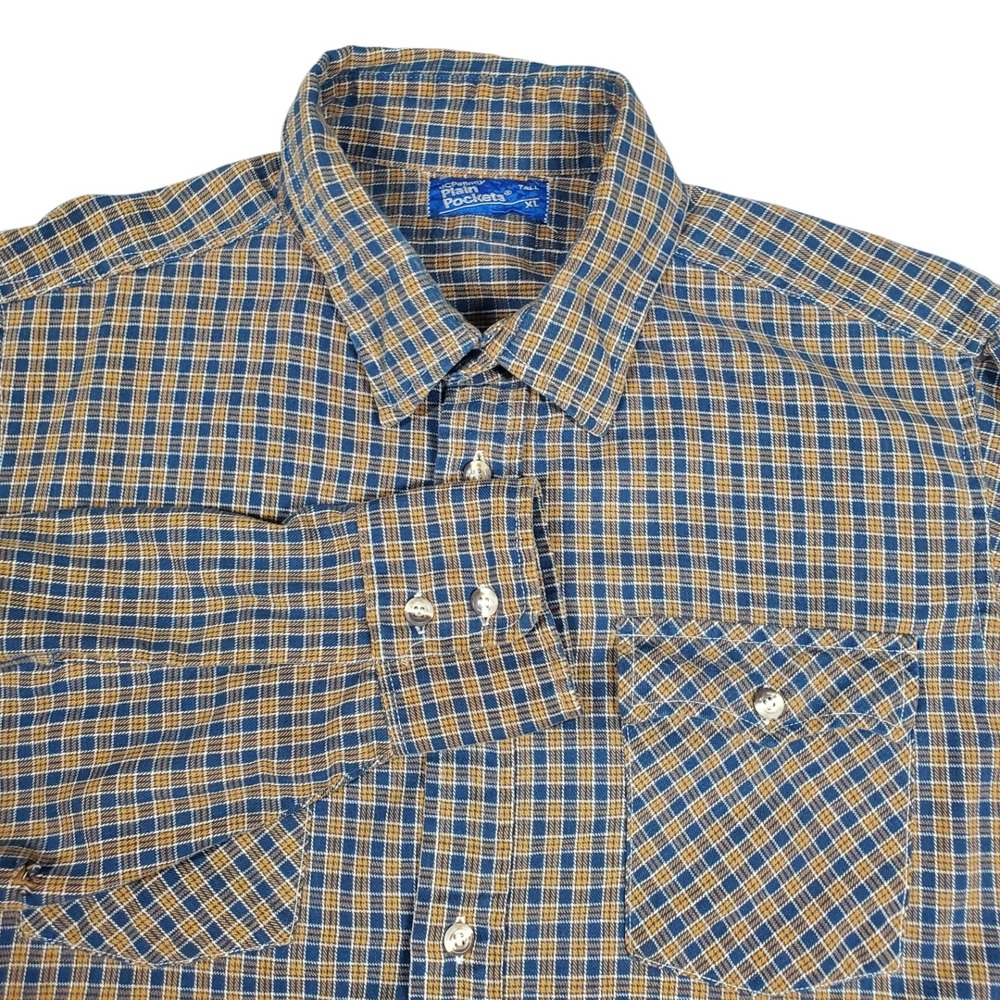 Vintage JCPenney Western Flannel Shirt Mens XL Tall XLT Blue Orange Plaid Gators